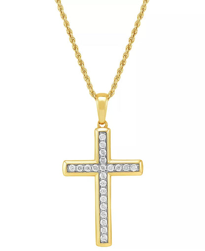 Exquisite Men's 22" Lab Grown Diamond Cross Pendant Necklace in 10K Gold & White Gold - 1 Ct. T.W.