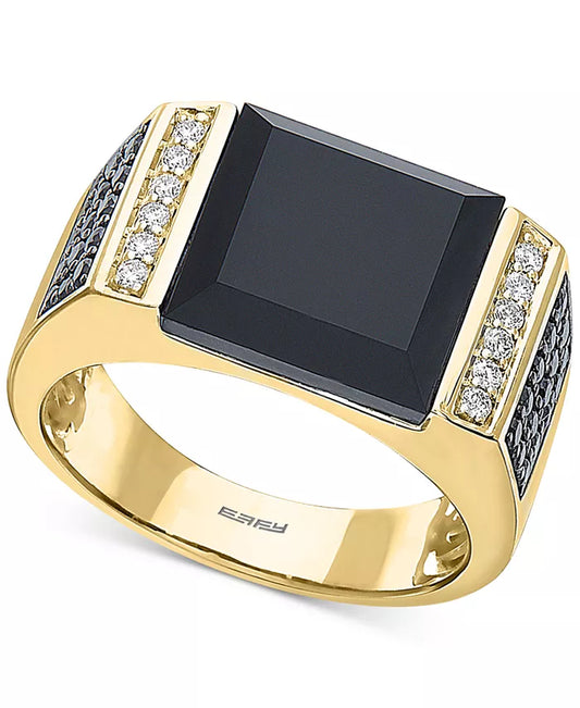 Stunning EFFY® Men's 14K Gold Black Onyx & Diamond Ring (5/8 Ct. T.W.)