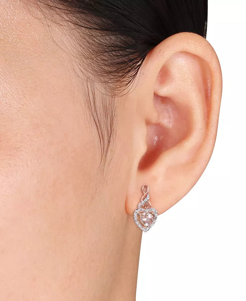 Stunning 1 Ct. Morganite & 1/8 Ct. Diamond Heart Drop Earrings in 10K Rose Gold