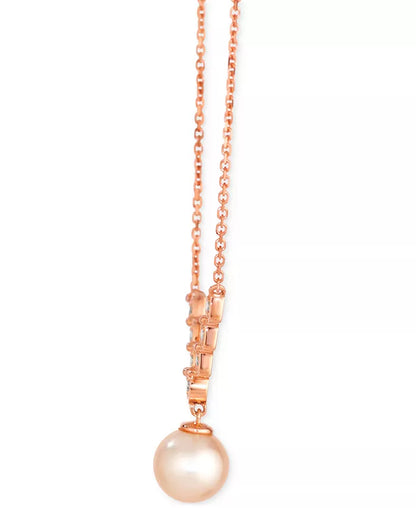 Stunning 14K Rose Gold Adjustable 19" Statement Necklace with Pink Freshwater Pearls & Nude Diamonds (1/5 Ct. T.W.)