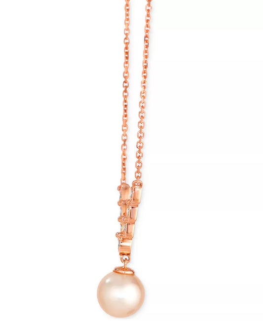 Stunning 14K Rose Gold Adjustable 19" Statement Necklace with Pink Freshwater Pearls & Nude Diamonds (1/5 Ct. T.W.)