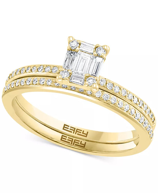 Stunning EFFY® 3/8 Ct. T.W. Diamond Baguette Cluster Bridal Set in Luxurious 14K White or Yellow Gold