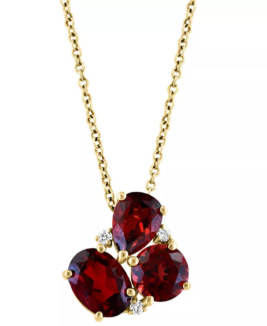 Stunning EFFY® 14K Gold Garnet & Diamond Cluster Pendant Necklace - 3-5/8 Ct. T.W.