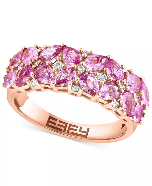 Stunning EFFY® 2-1/4 Ct. T.W. Pink Sapphire & 1/8 Ct. T.W. Diamond Cluster Ring in Elegant 14K Rose Gold