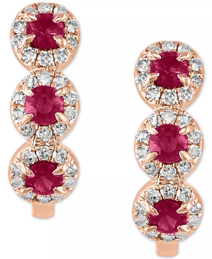 Stunning 14K Rose Gold Oval Hoop Earrings with Sapphire & Diamond Accents (Also Available in White Gold)
