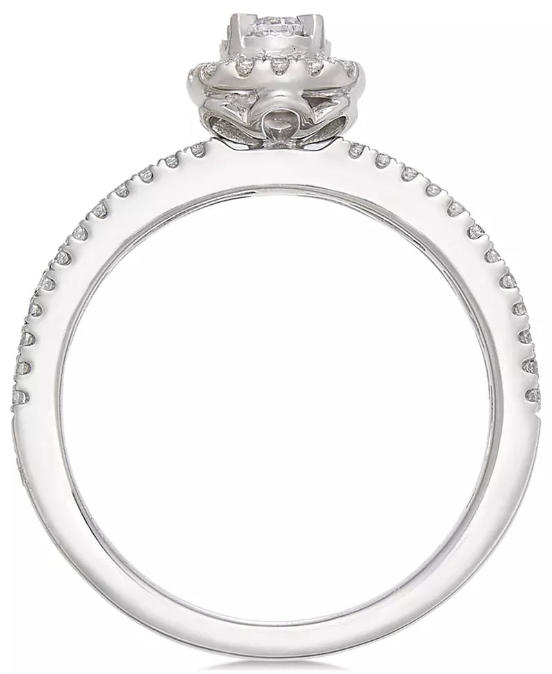 Stunning 1/2 Ct. T.W. Diamond Halo Engagement Ring in Elegant 14K White Gold