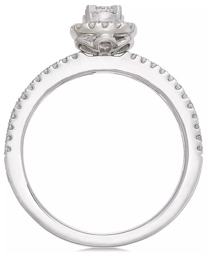 Stunning 1/2 Ct. T.W. Diamond Halo Engagement Ring in Elegant 14K White Gold
