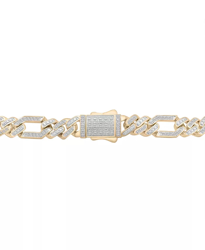 Men's 10K Gold Diamond Figaro Link Bracelet Necklace - 1 Ct. T.W. Luxury Elegance