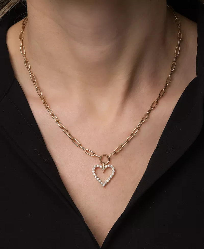 Stunning 1/2 Ct. T.W. Diamond Heart Paperclip Link Necklace in 14K Gold - Exclusively at Macy's