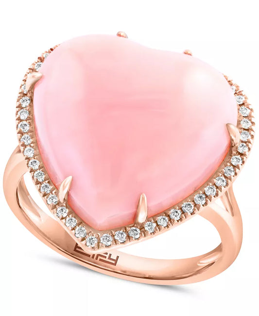 Stunning EFFY® 14K Rose Gold Heart Ring with Pink Opal & Sparkling Diamonds - 10.9 Ct. T.W.
