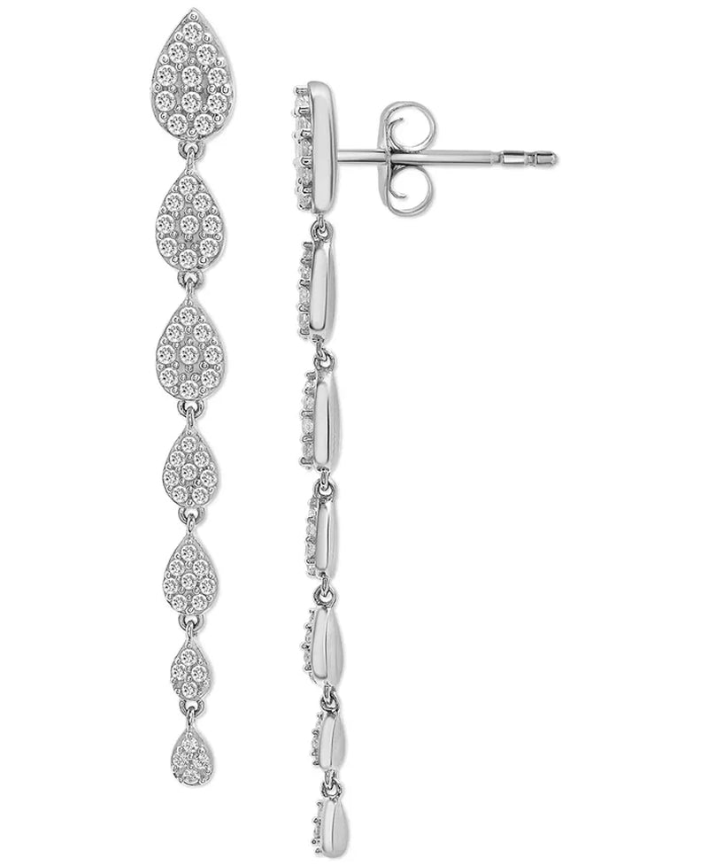 Stunning 1 Ct. T.W. Diamond Cluster Linear Drop Earrings in Luxurious 14K Gold or White Gold - Exclusively Designed for Macy's