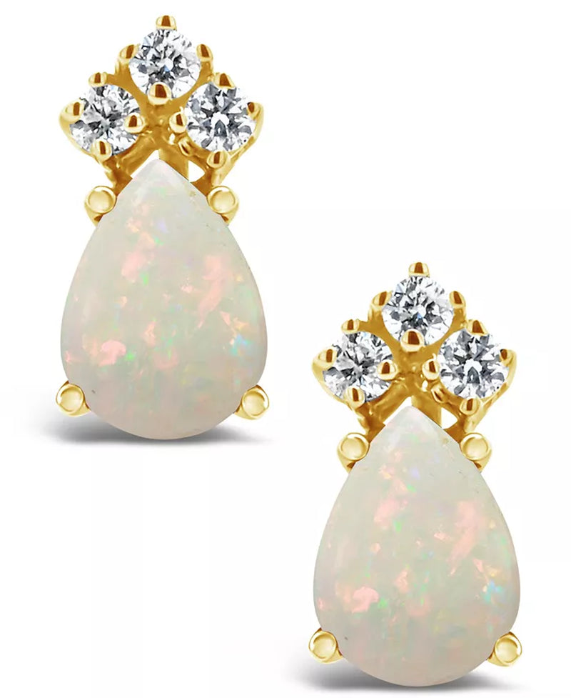 Stunning Opal and Diamond Stud Earrings in 14K Yellow or White Gold - 3/4 Ct. T.W. Opal & 1/8 Ct. T.W. Diamond