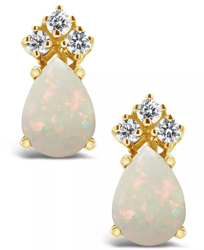 Stunning Opal and Diamond Stud Earrings in 14K Yellow or White Gold - 3/4 Ct. T.W. Opal & 1/8 Ct. T.W. Diamond