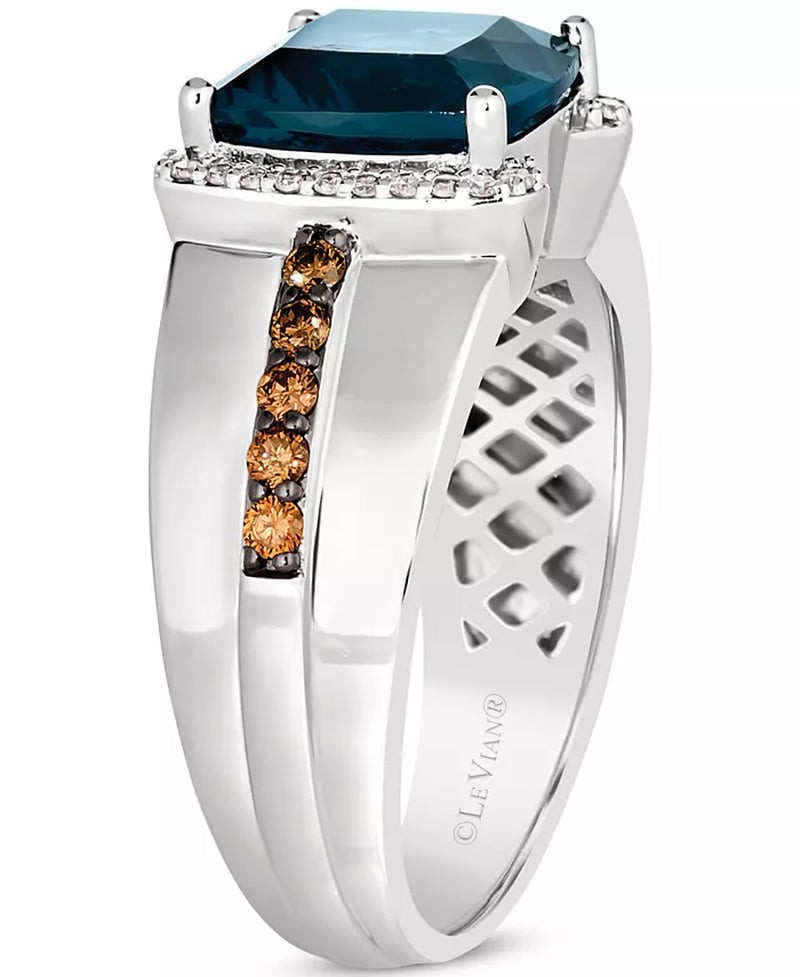 Stunning Men's Deep Sea Blue Topaz & Diamond Ring in Sterling Silver - 4.5 Ct. T.W.