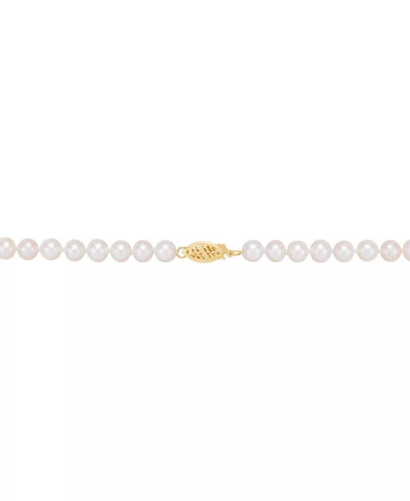 Elegant 17" 10K Gold Ribbon Necklace with Cultured Freshwater Pearls & 1/5 Ct. T.W. Diamonds