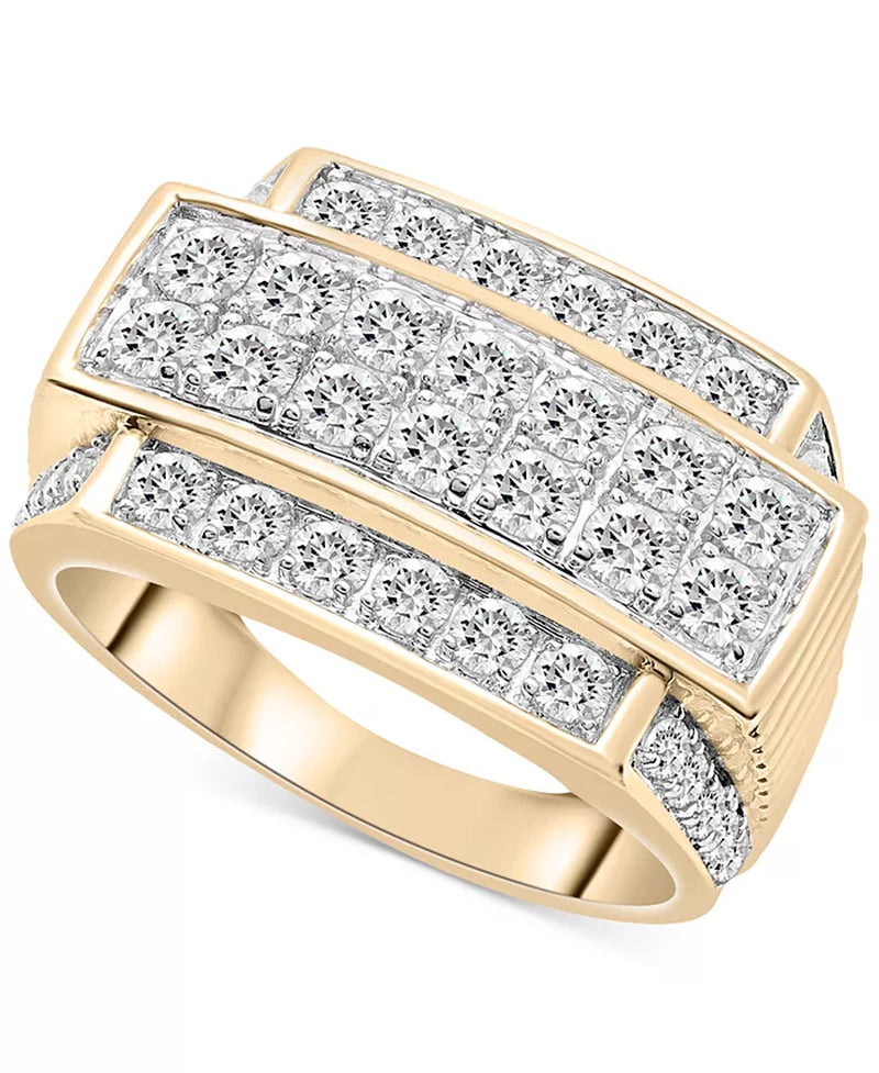 Stunning Men's 2 Ct. Diamond Multirow Cluster Ring in 10K Gold