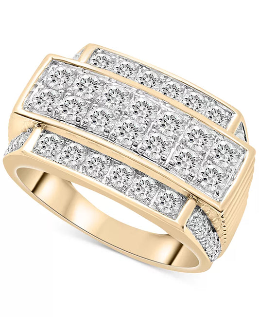 Stunning Men's 2 Ct. Diamond Multirow Cluster Ring in 10K Gold