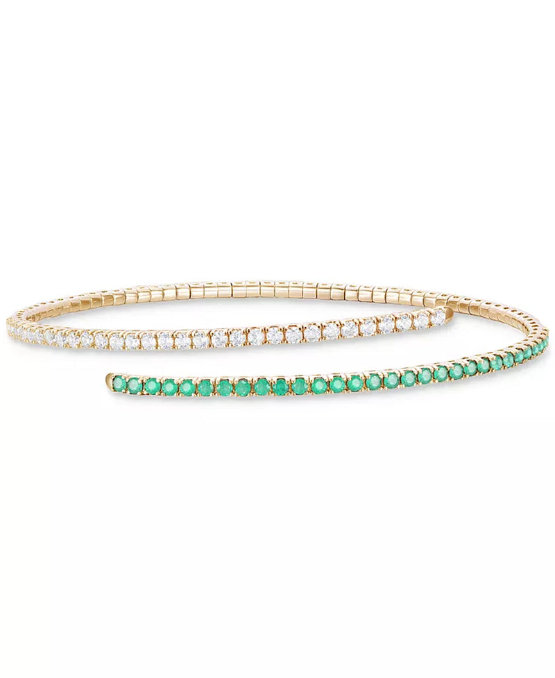 Elegant 14K White Gold Flex Wrap Bracelet with 1-1/5 Ct. T.W. Sapphire & 1 Ct. T.W. Diamond - Available in Ruby & Emerald