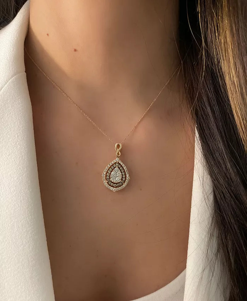 Stunning 18" Pendant Necklace with Nude & Chocolate Diamonds in Luxurious 14K Gold
