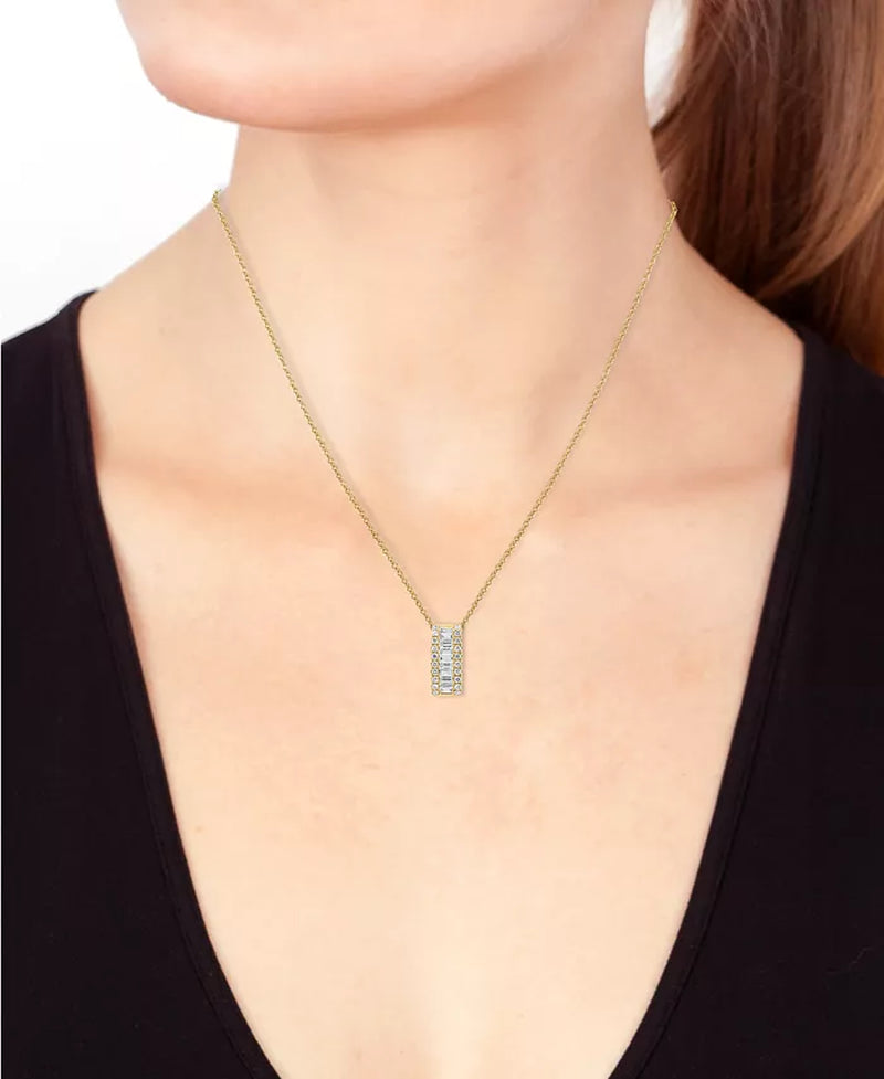 Stunning EFFY® 18" Diamond Baguette & Round Vertical Bar Pendant Necklace in 14K Gold - 1/2 Ct. T.W. (Available in 14K White Gold)