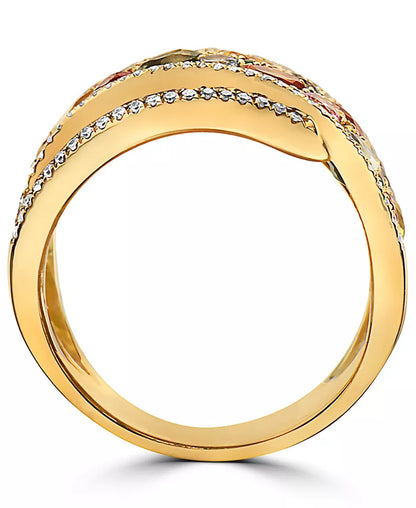 Stunning EFFY® 14K Gold Multi-Gemstone & Diamond Crossover Wide Statement Ring - 5.75 Ct. T.W.