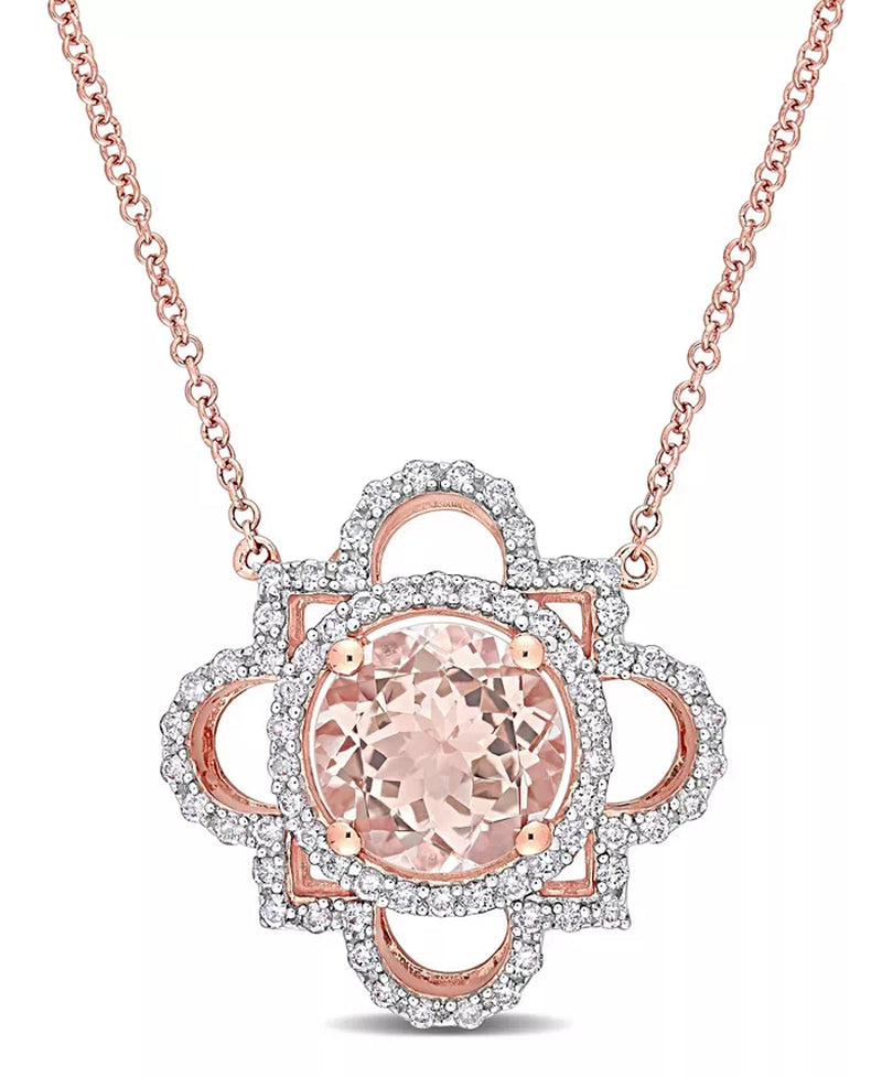 Stunning Morganite and Diamond Quatrefoil Necklace - Elegance Redefined
