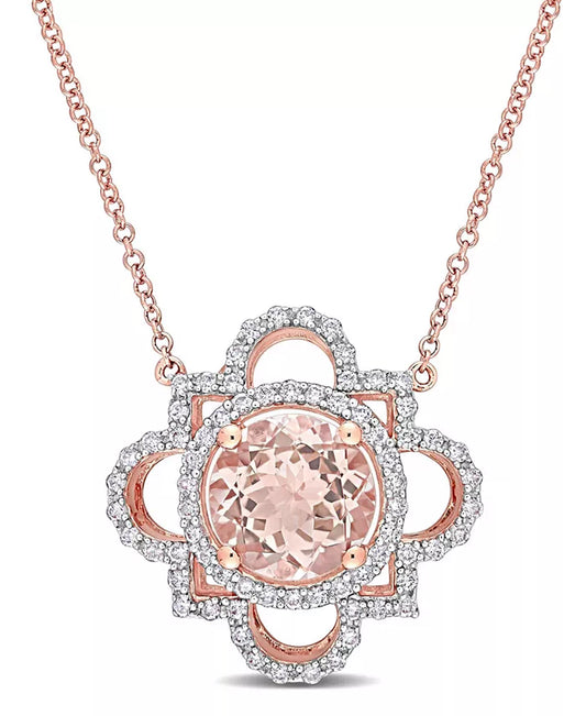 Stunning Morganite and Diamond Quatrefoil Necklace - Elegance Redefined