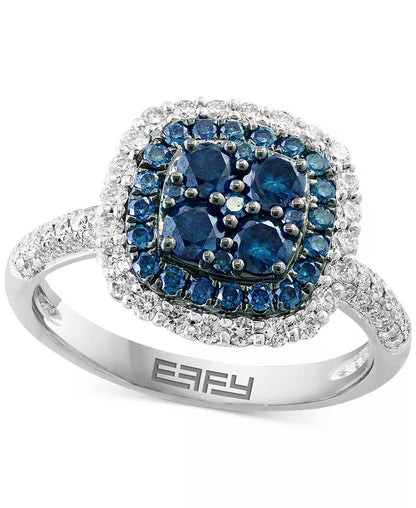 Stunning EFFY® 1-1/3 Ct. Blue & White Diamond Halo Cluster Ring in 14K White Gold