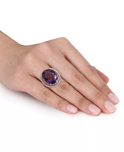 Stunning Amethyst and Diamond Double Halo Ring in 14K Rose Gold - 19.33 Ct. T.W.