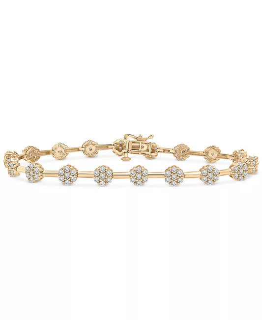 Stunning 2 Ct. T.W. Diamond Flower Cluster Link Bracelet in 14K Gold - Exclusively at Macy's