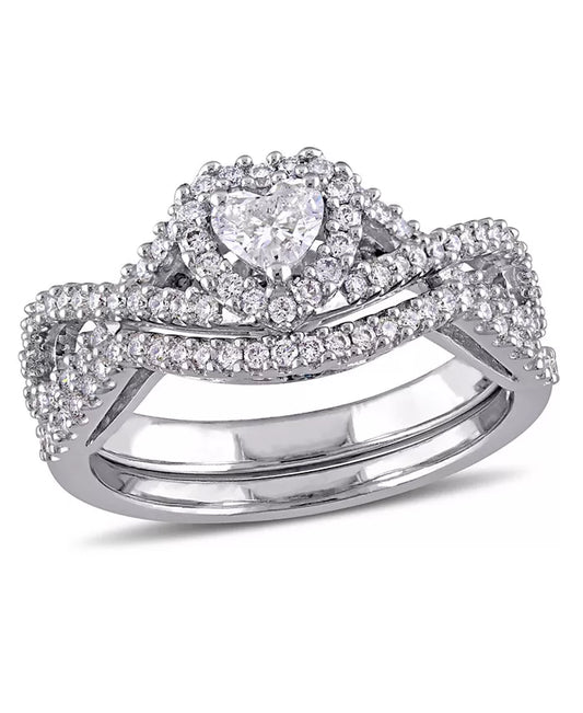 Stunning 3/4 Ct. T.W. Heart-Shape Infinity Bridal Set in Luxurious 14K White Gold