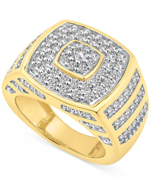 Stunning 2 Ct. T.W. Men's Diamond Multi-Cluster Statement Ring in Luxurious 10K Gold