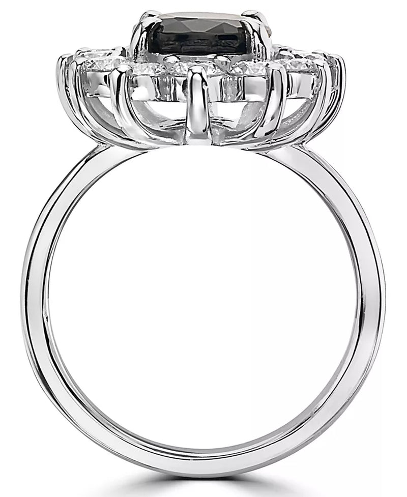 Stunning EFFY® 14K White Gold Halo Statement Ring with 2-7/8 Ct. T.W. Sapphire & 1-3/8 Ct. T.W. Diamond