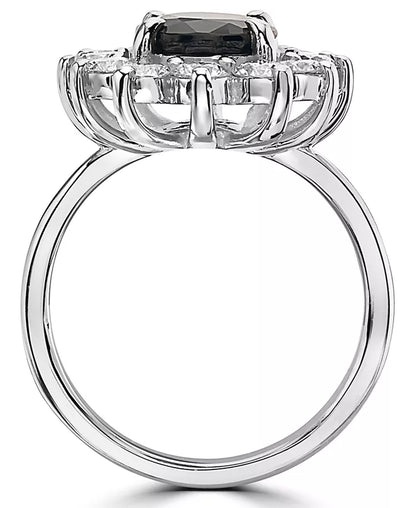 Stunning EFFY® 14K White Gold Halo Statement Ring with 2-7/8 Ct. T.W. Sapphire & 1-3/8 Ct. T.W. Diamond
