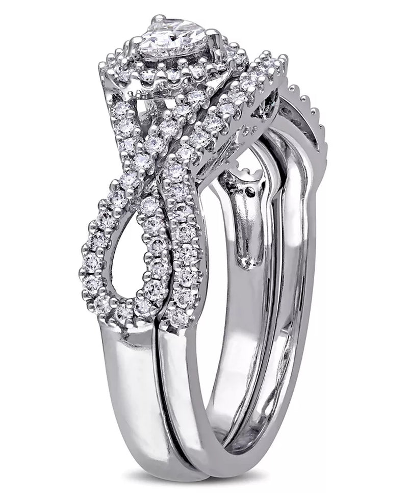 Stunning 3/4 Ct. T.W. Heart-Shape Infinity Bridal Set in Luxurious 14K White Gold