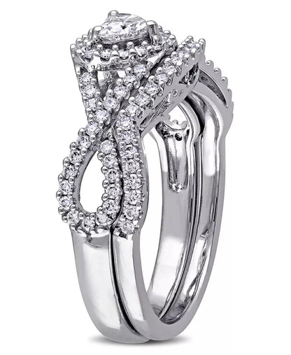 Stunning 3/4 Ct. T.W. Heart-Shape Infinity Bridal Set in Luxurious 14K White Gold