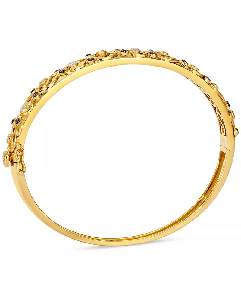 Stunning 14K Honey Gold Filigree Bangle with Nude and Chocolate Diamonds (3/8 Ct. T.W.)