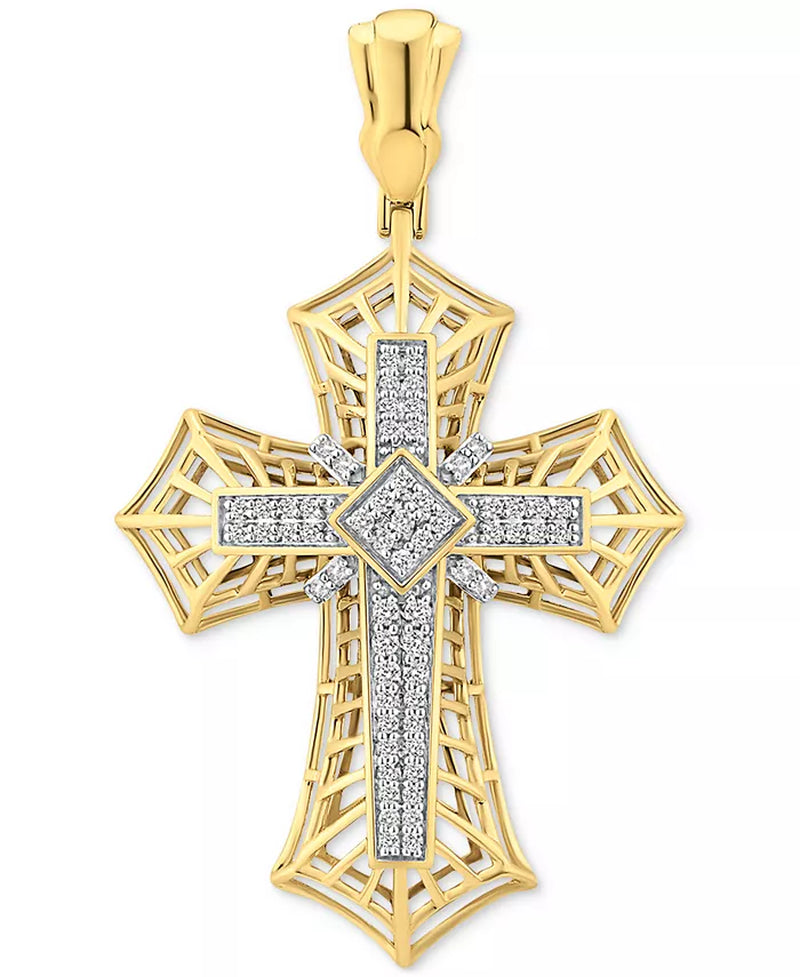 Stunning 1 Ct. T.W. Men's Diamond Cross Openwork Pendant in Luxurious 10K Gold