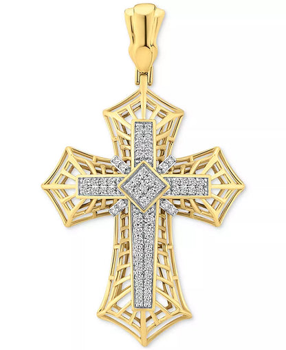 Stunning 1 Ct. T.W. Men's Diamond Cross Openwork Pendant in Luxurious 10K Gold
