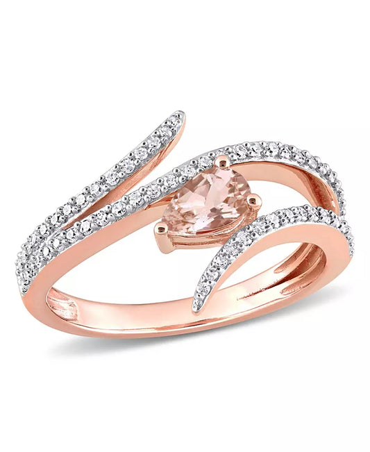 Stunning 10K Rose Gold Morganite and Diamond Open Wrap Ring