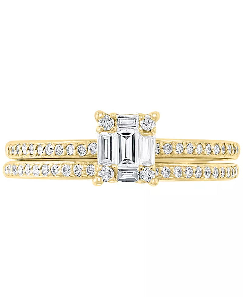 Stunning EFFY® 3/8 Ct. T.W. Diamond Baguette Cluster Bridal Set in Luxurious 14K White or Yellow Gold