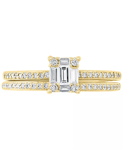 Stunning EFFY® 3/8 Ct. T.W. Diamond Baguette Cluster Bridal Set in Luxurious 14K White or Yellow Gold