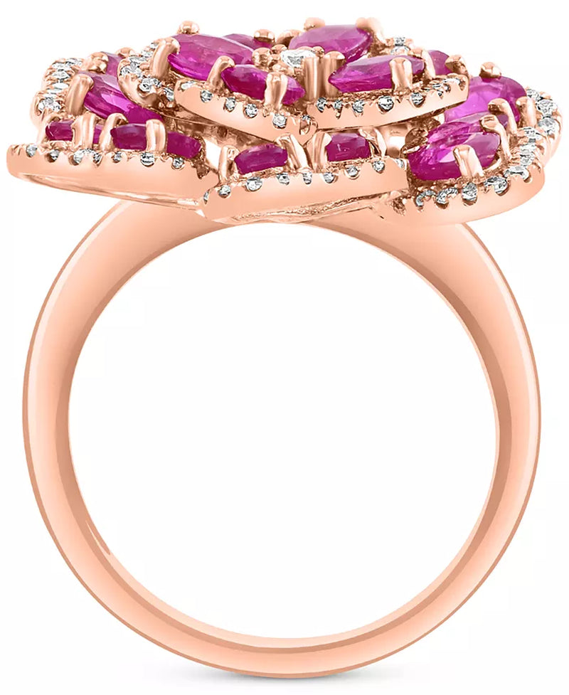 Stunning EFFY® 14K Rose Gold Ruby & Diamond Flower Ring - 3.75 Ct. T.W. Ruby & 0.625 Ct. T.W. Diamond