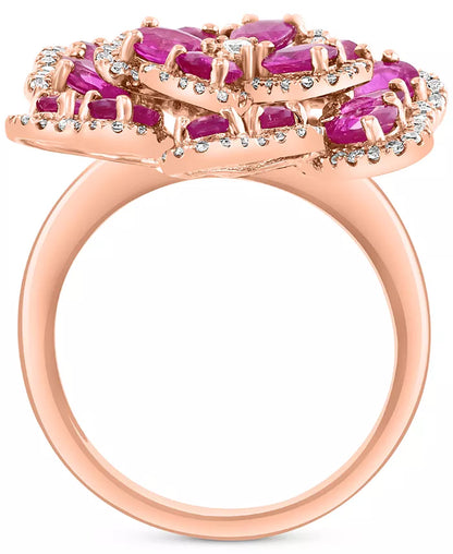 Stunning EFFY® 14K Rose Gold Ruby & Diamond Flower Ring - 3.75 Ct. T.W. Ruby & 0.625 Ct. T.W. Diamond