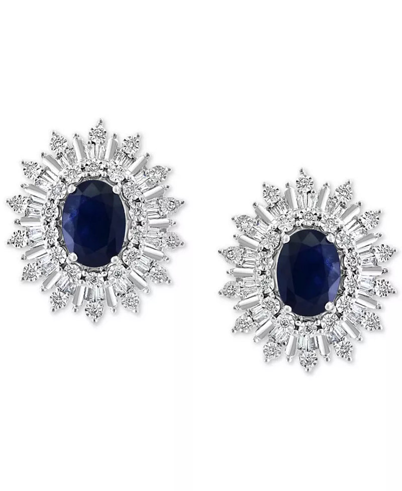 Stunning EFFY® 1/3 Ct. T.W. Sapphire & Diamond Stud Earrings in 14K White Gold - Also Available in Ruby and Emerald!