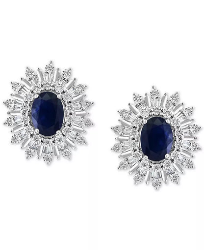 Stunning EFFY® 1/3 Ct. T.W. Sapphire & Diamond Stud Earrings in 14K White Gold - Also Available in Ruby and Emerald!