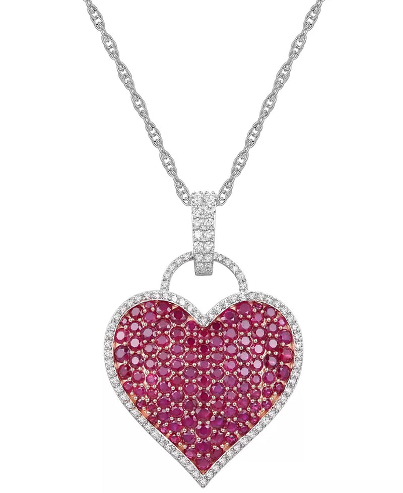 Stunning Ruby and Diamond Pave Heart Pendant in 14K White Gold - 7 Ct. T.W.