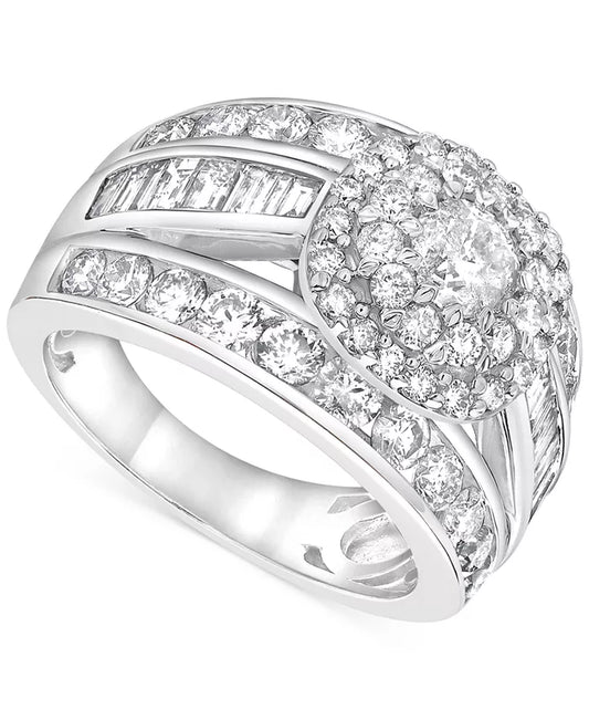 Stunning 3 Ct. Diamond Multirow Cluster Ring in 14K White Gold