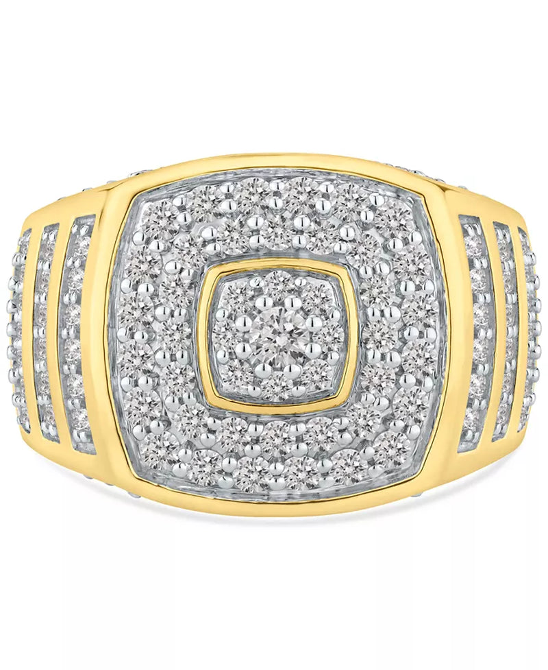 Stunning 2 Ct. T.W. Men's Diamond Multi-Cluster Statement Ring in Luxurious 10K Gold