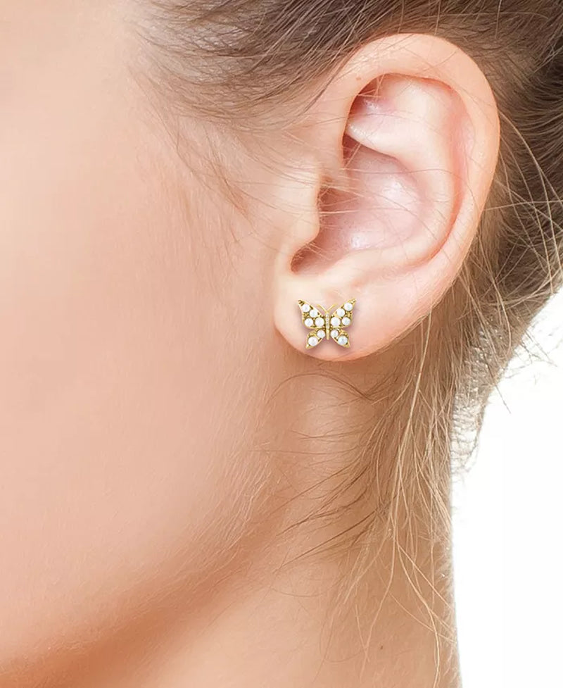 Elegant EFFY® 14K Gold Butterfly Stud Earrings with Freshwater Pearls and Diamond Accents